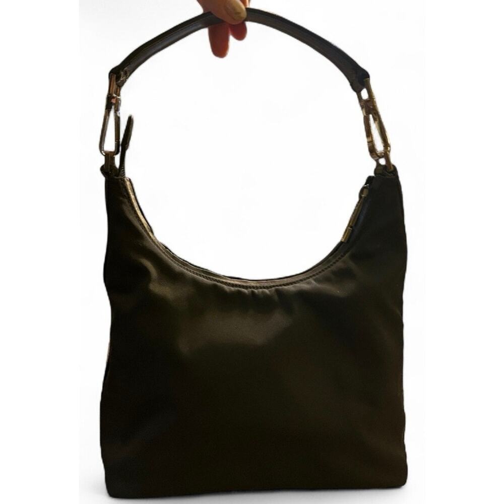 VTG 90s Gucci Nylon Leather Trim Compact Shoulder Bag Black Quiet Luxury Sleek